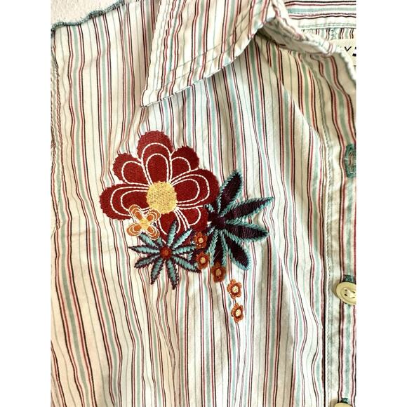 Tommy Hilfiger Striped Button Up Flower Embroidered Long Sleeve Size Medium - Picture 2 of 11